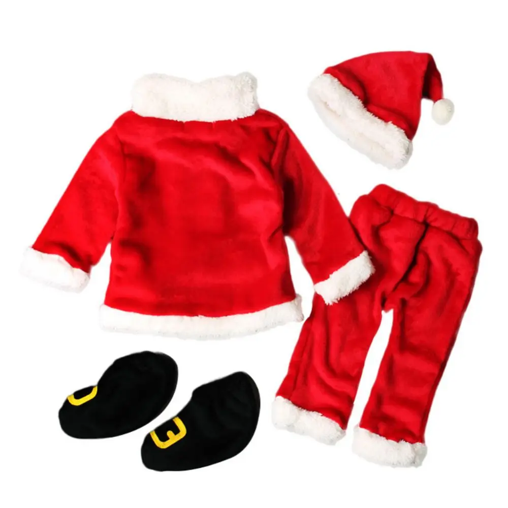 Winter Baby Girls Christmas Outfits Long Sleeve Fur Trim Velvet Toddler Coat+Pants+Hat+Shoes 4pcs Set Newborn Clothes 3-18Months