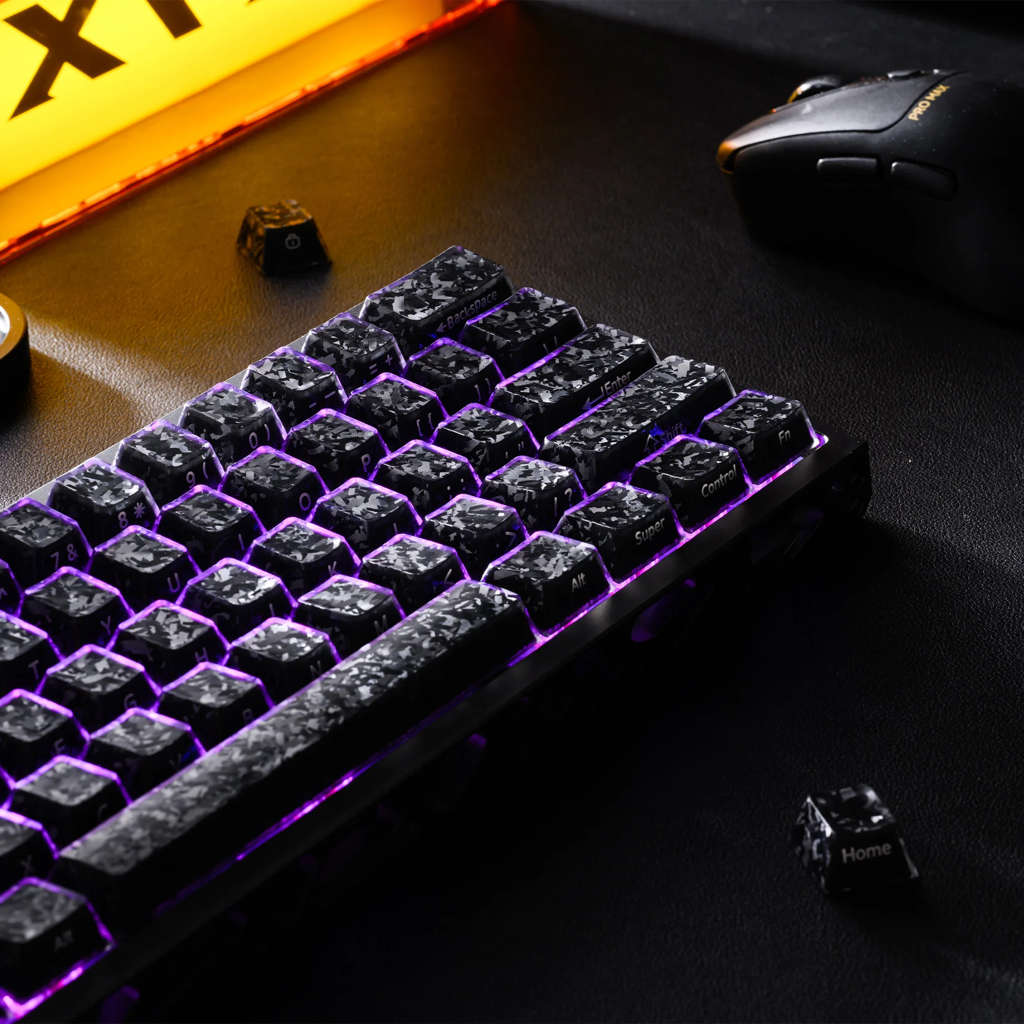 XVX Jelly Black Forged Carbon Keycaps Cherry Profile PC Keycap Set Side Printed PBT+PC 126-Key (Only Keycaps)