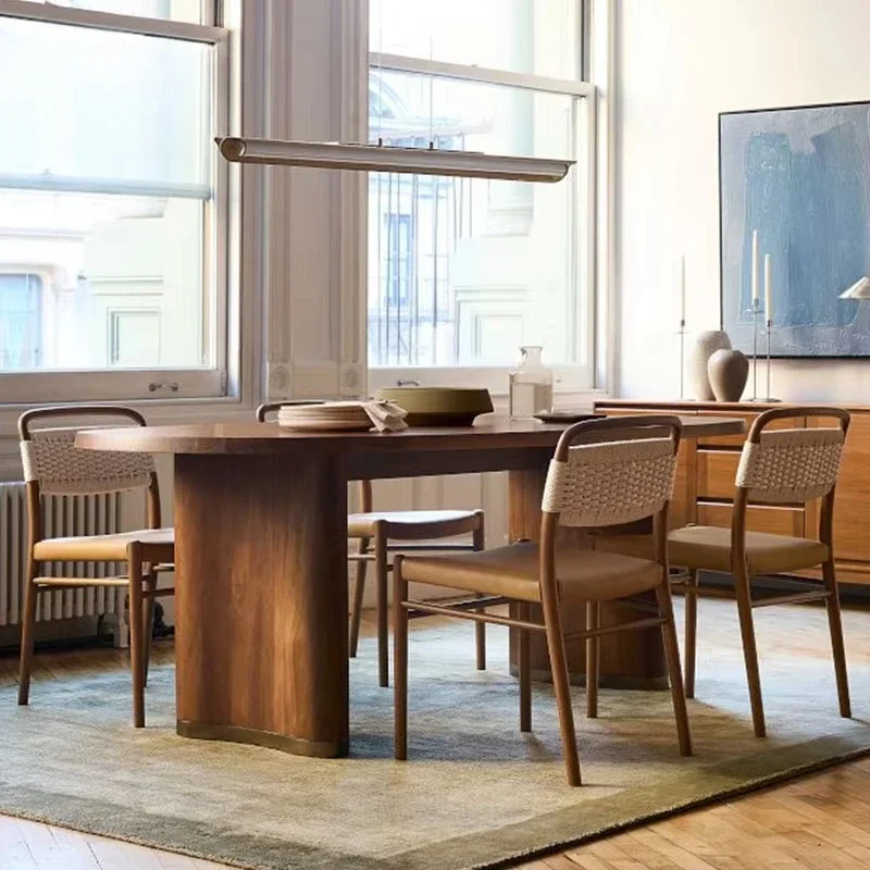 Modern walnut colored solid wood dining table, simple small apartment family dining table, high-quality multi-kitchen dining