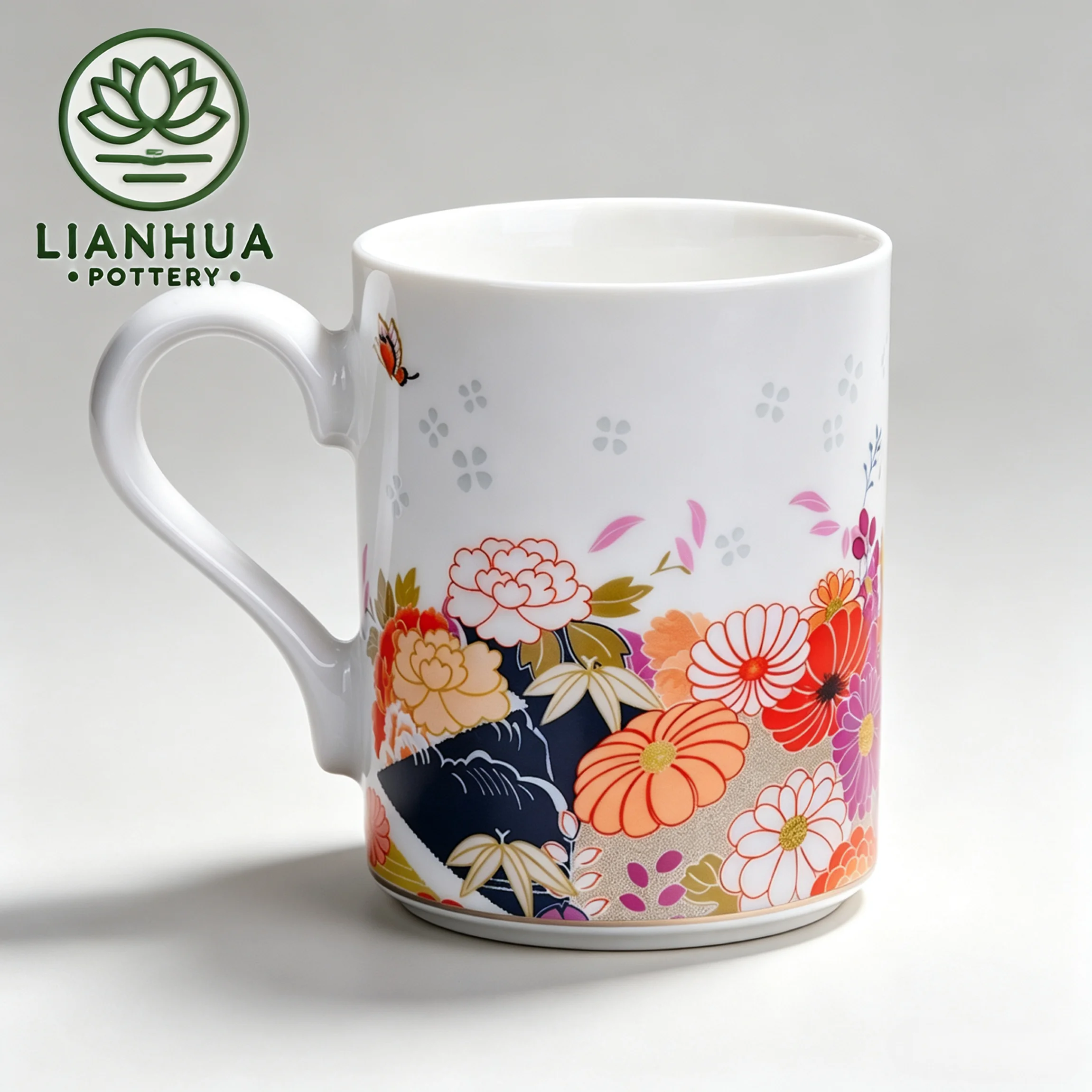 LIANHUA POTTERY Linglong Porcelain Mug 350ml Handcrafted Garden Design Drinkware Luxury Wedding Anniversary and Birthday Gift