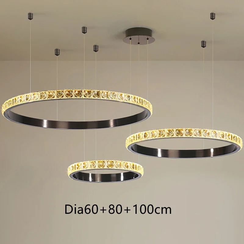 Modern Luxury Crystal Circle Hanging Chandelier for Living Room Dining  Hotel Villa LED Pendant Lighting Decor Fixture