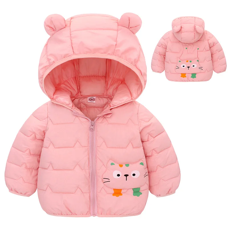Children Boys Baby Hooded Lightweight Down Jackets Warm Outerwear Autumn Kids Girls Coats Cartoon Dinosaur Print Casual Clothing