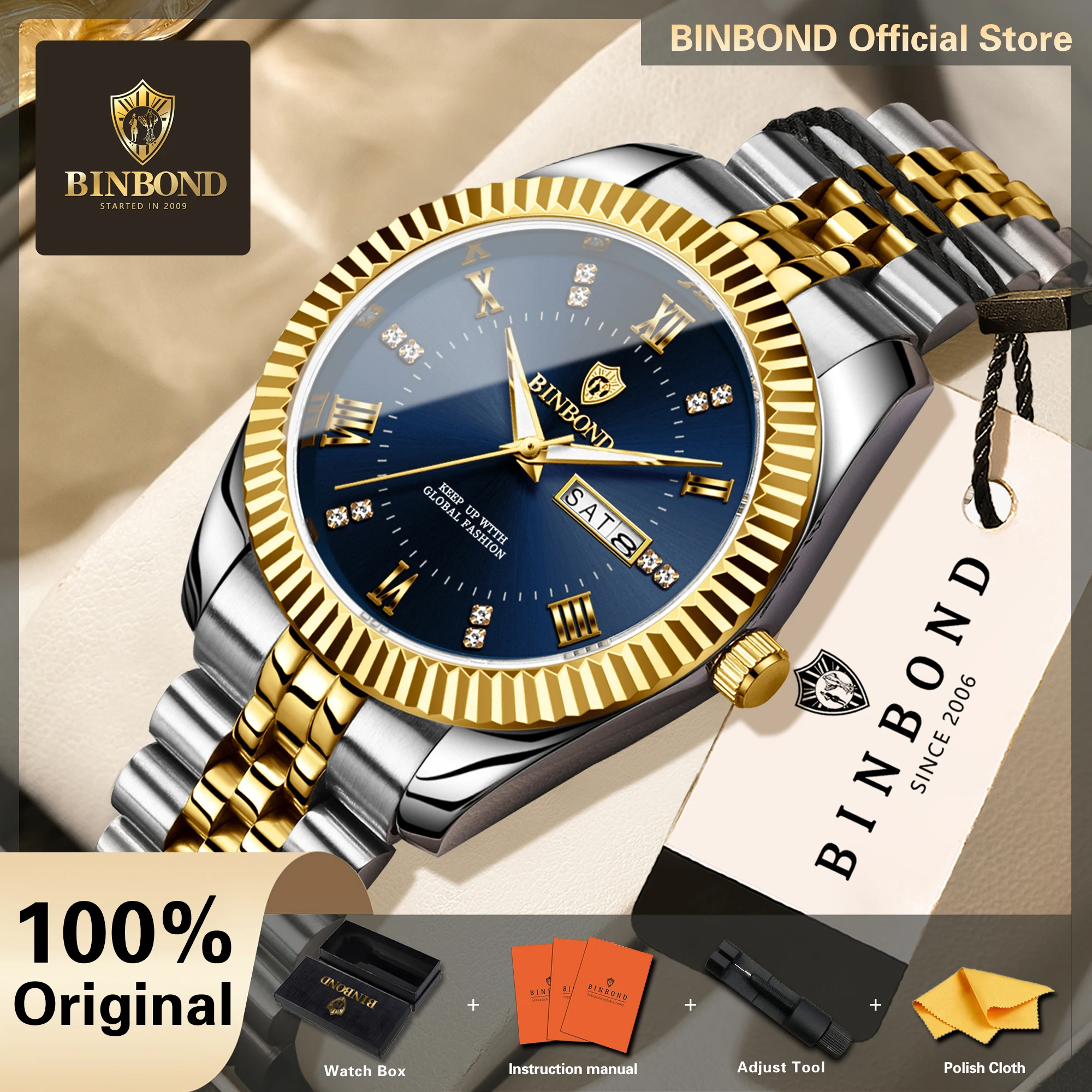 BINBOND Men's Watch Quartz Watches For Men Luxury Luminous Waterproof Reloj Para Hombres Regalos Relogio Masculino +Gift Box