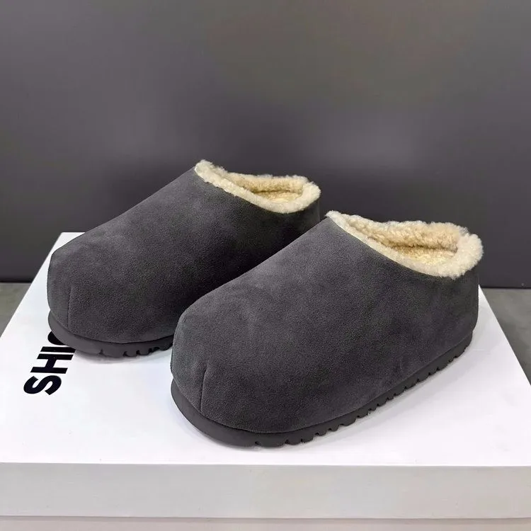 Thick Platform Cotton Slippers Women Outdoor Winter Retro Leisure A Foot Stirrups Padded Warm Half Slippers Luxury Shoes Women