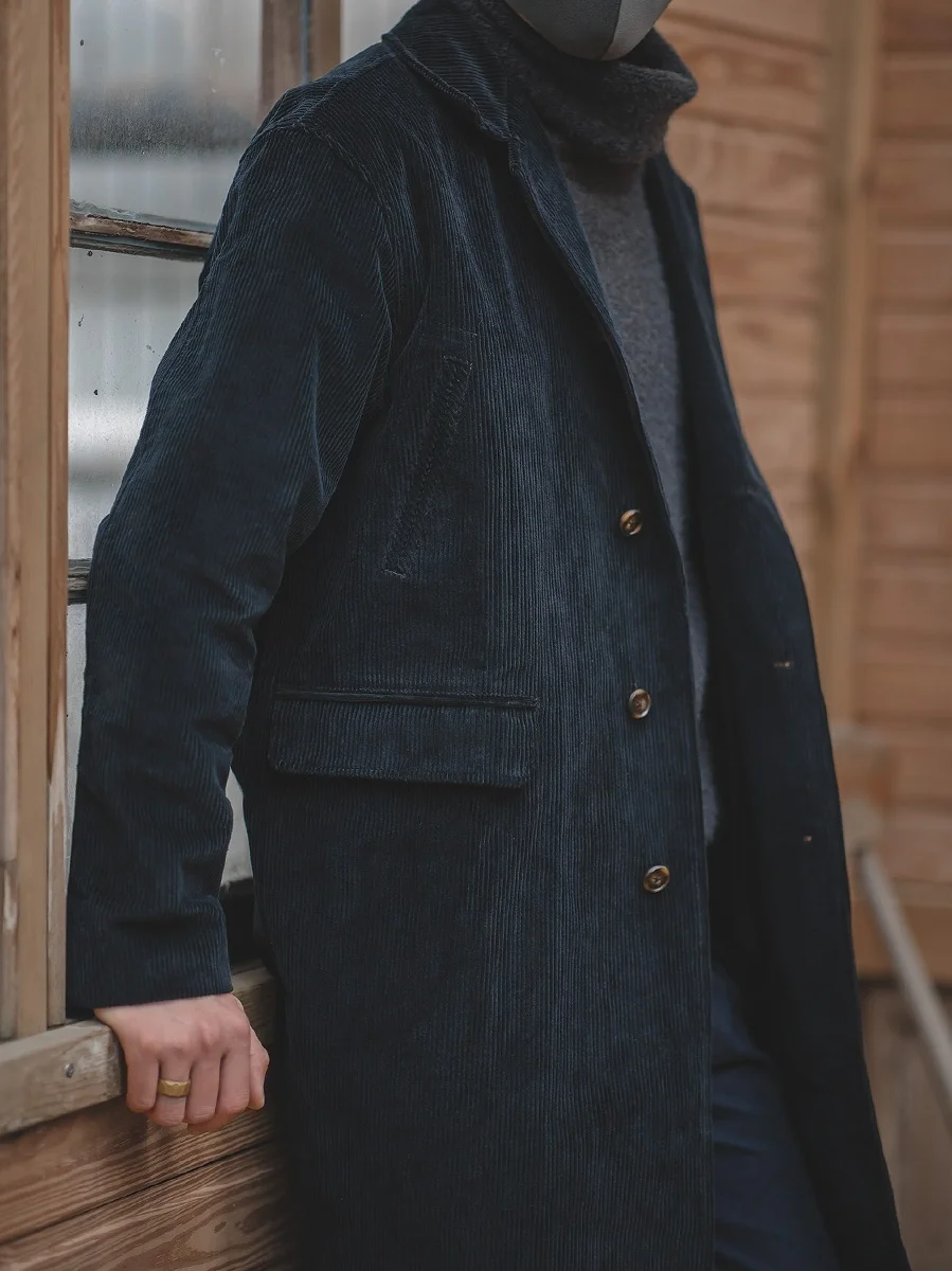 

Maden Vintage Corduroy Men's Coat American Sle Workwear Mid-Length Briti Sle Autumn Winter Jaet Outerwear Coat