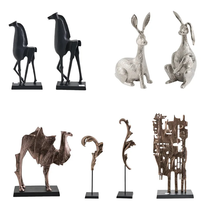 Metal long-eared rabbit sculpture ornament abstract camel animal decoration living room ornament light luxury high sense