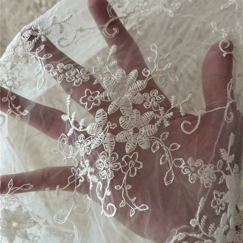 

New Lace embroidery small floral mesh fabric, wedding dress fabric, thin embroidered mesh, DIY sewing
