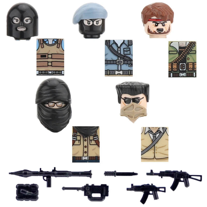 Building Blocks Figure Toys Gifts Weapons Guns Mini Bricks MOC Scarf Mask Helmet Single Sided Printing Toys For Children