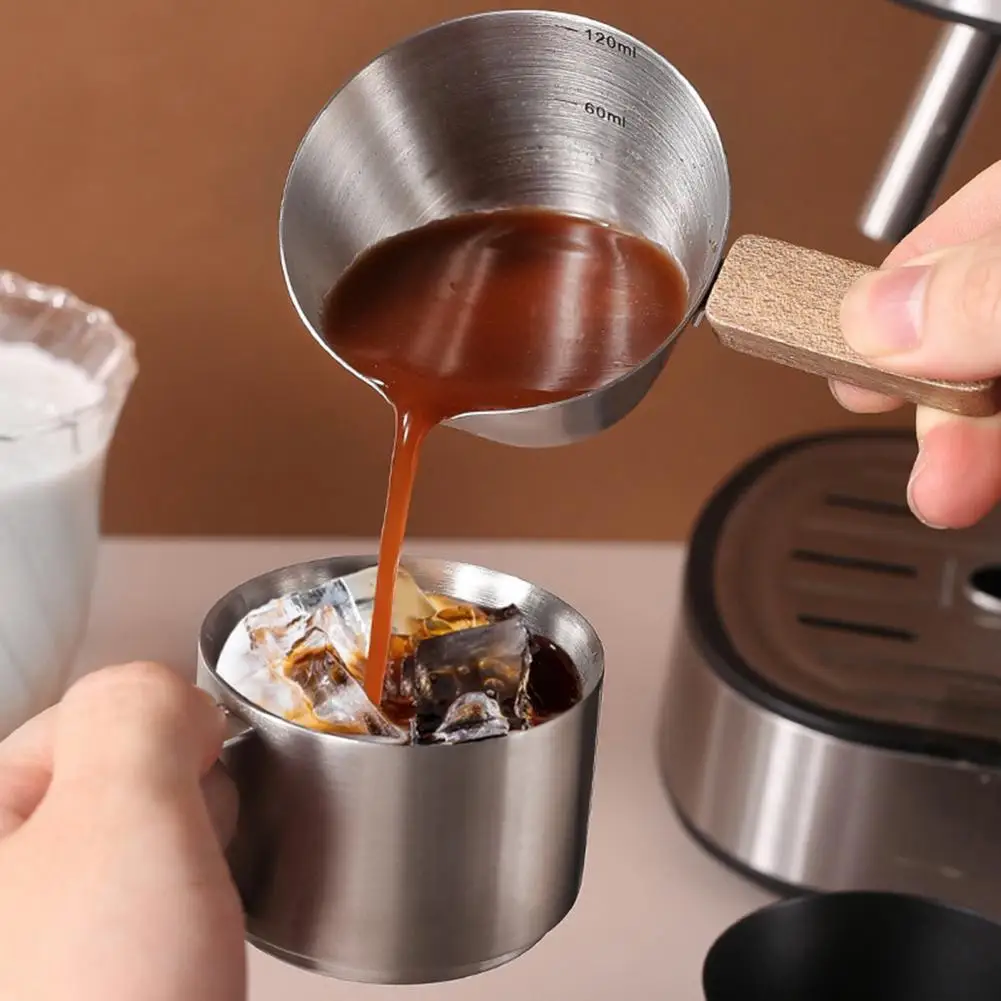 Espresso Liquid Extraction Cup with Handle 120ml Capacity Stainless Steel Measuring Cup with Scale Pointed Spout for Coffee Shop