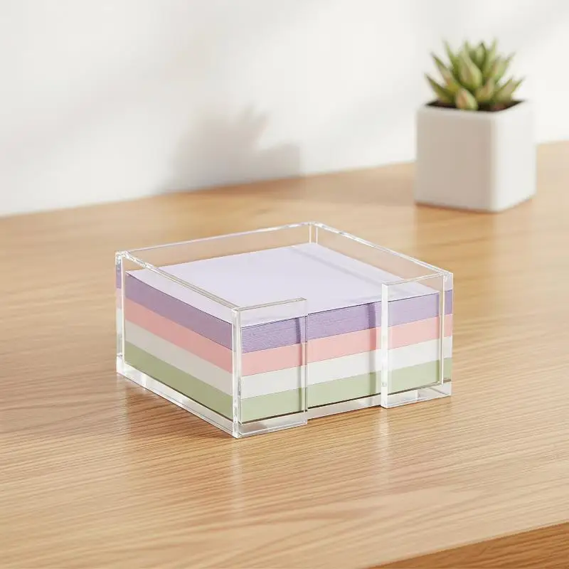 Transparent Sticky Note Holder Portable Multi-Functional Memo Dispenser Clear Acrylic Desk Organizer for Student School Station