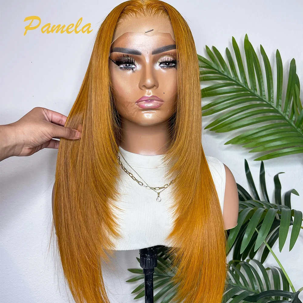 Double Drawn Straight Orange And 4 Color Wig For Women 250% Density 360 Transparent HD Lace Frontal Human Hair Wigs Pre Plucked