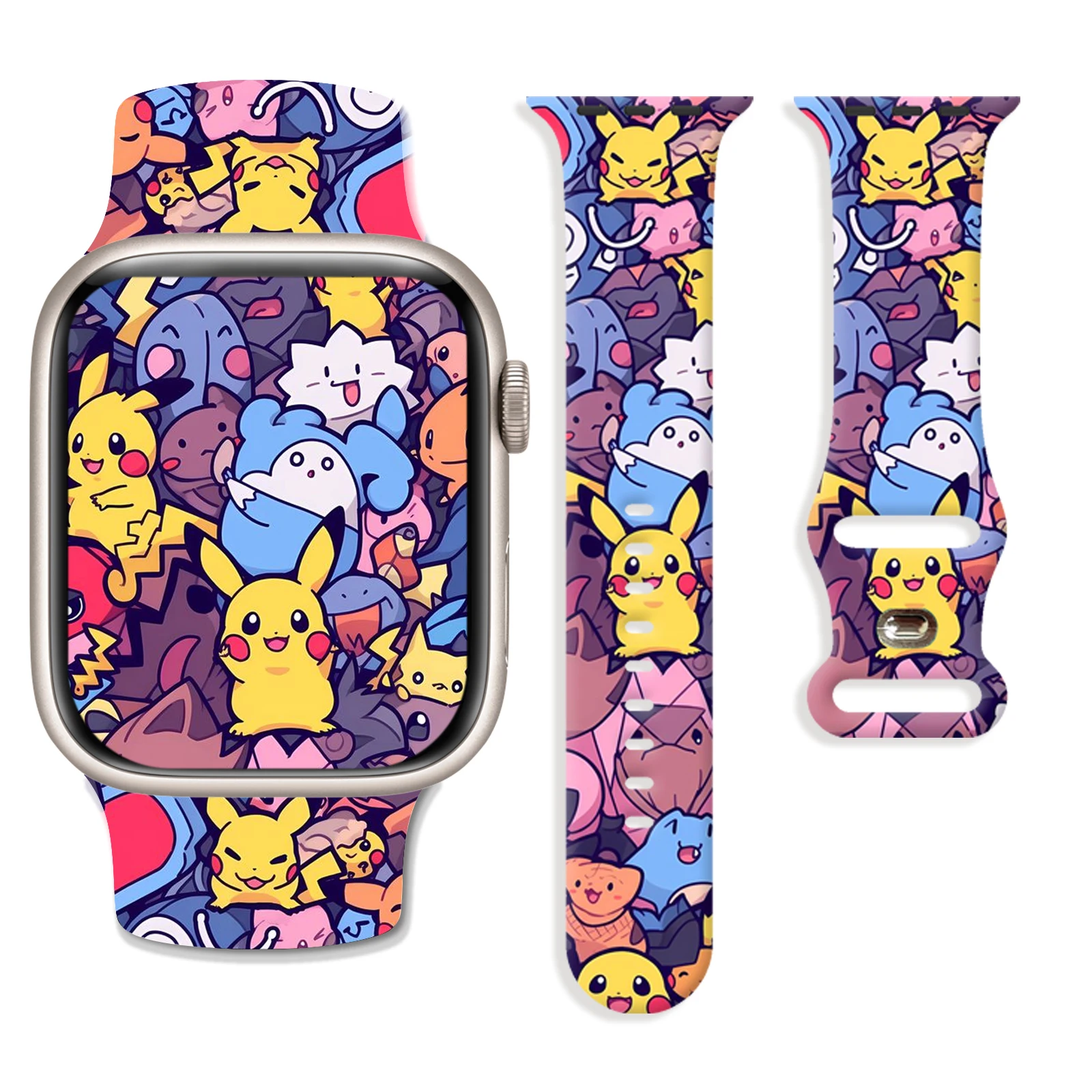 

MINISO Pokemon Print Strap for Apple Watch 11 10 9 8 7 6 SE Silicone Band Replaceable Bracelet for iWatch 46mm 44mm 42mm 41mm