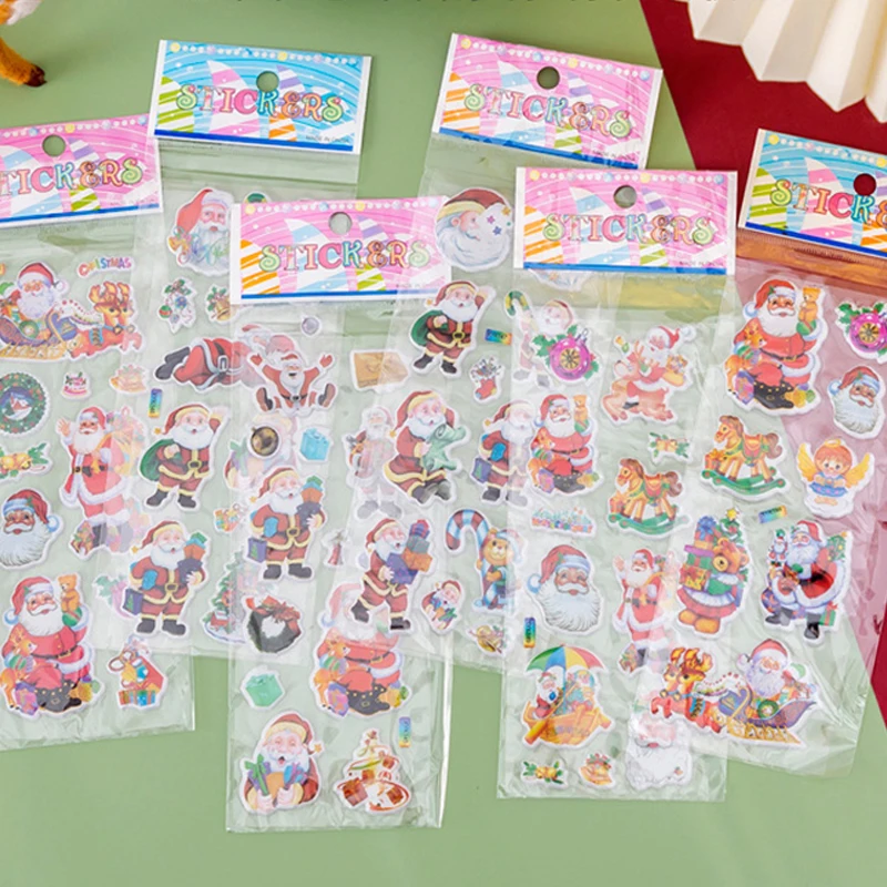 6/12Sheets 3D Stickers Christmas Style Festival Gift for Guests Scrapbooking Cute Cartoon Bubble Stickers Santa Claus TMZ