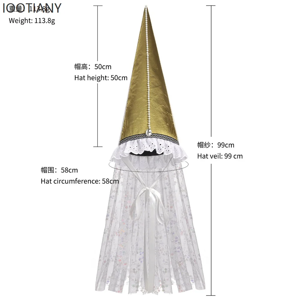 Adult Clown Witch Hennin Cone Hat Halloween Party Face Veil Comic Fancy Pointed Cap Medieval Renaissance Cosplay Accessory