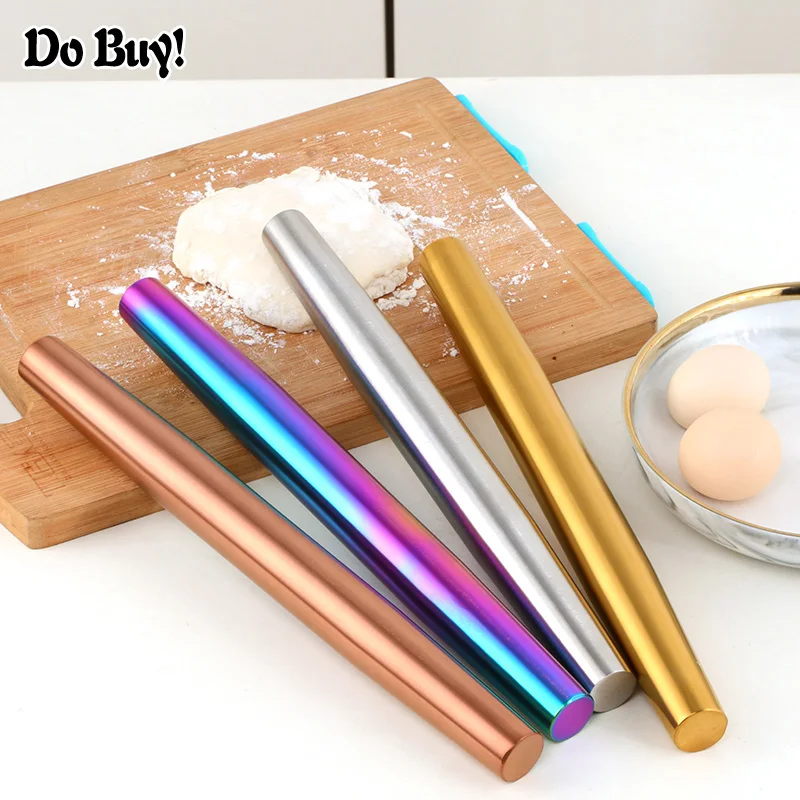 1 Pcs Rolling Pin Stainless Steel Baking Cake Roller Dough Rolling Pin Bakeware Dumpling Skin Rolling Pin Cake Decoration