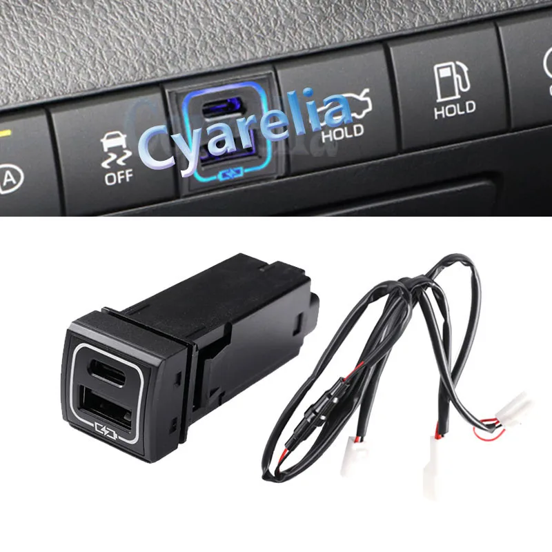 Blue Light Car Charger TYPE-C PD QC3.0 USB Interface Socket For Toyota Prado Corolla RAV4 Camry HIACE