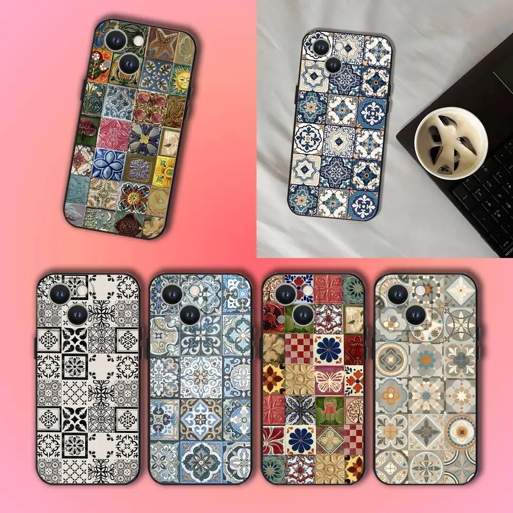 

M-Moroccan Tile Phone Case For iPhone 17,16,15,14,13,12,11,Pro,Max,Plus Black Shockproof Soft Cover
