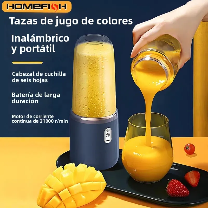 Licuadora exprimidora portátil, exprimidor de frutas eléctrico de 400ml, carga USB, taza de jugo de fruta de naranja y limón, máquina licuadora de batidos, 2 tazas