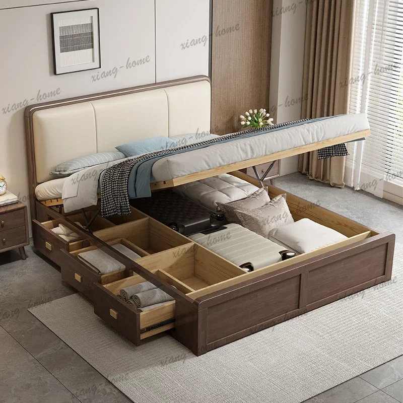 PG Couples Mattresses Double Bed Frame Adults Luxury Wooden Double Bed Loft Queen Letto Matrimoniale Furniture Home