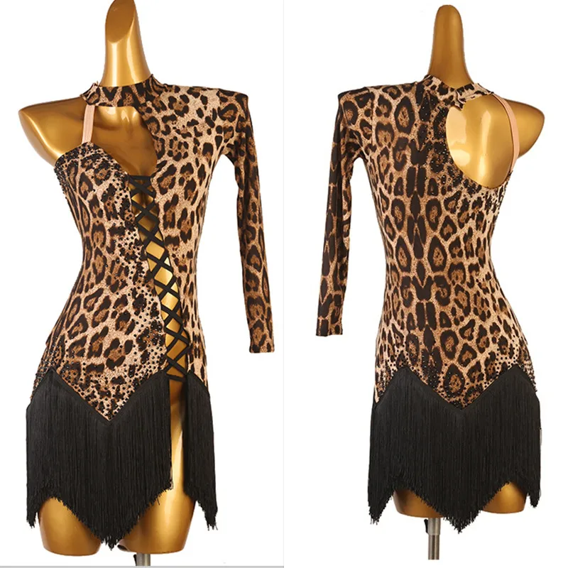 Latin Dance Dress Lady junior latin dance leopard women fringe latin competition dress lq413