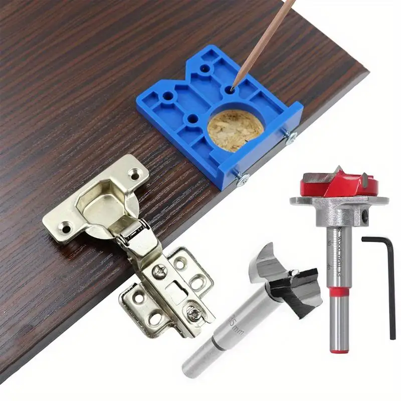 1set 35mm Drill Bits Woodworking Door Hole Opener Cabinet Hinge Drilling Guide Locator Jig