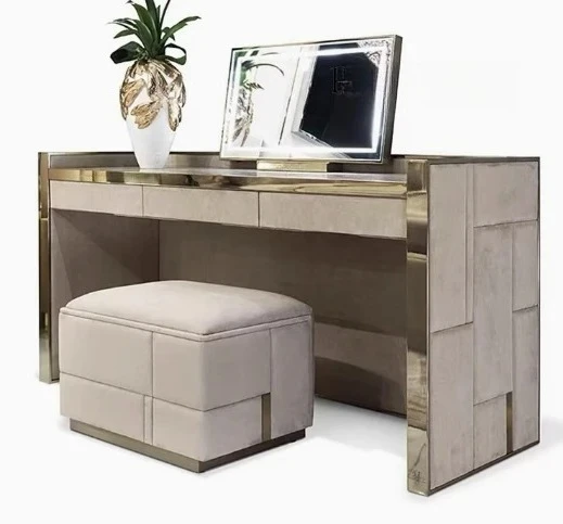 Y Italian light luxury matte leather dressing table simple high-end small apartment bedroom luxury marble countertop dressing