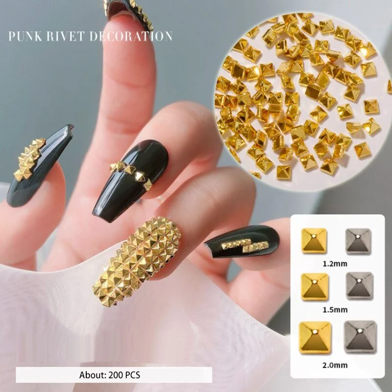 

200 шт., аксессуары для ногтей, золото/серебро, шпиль в стиле панк, однотонные металлические плоские заклепки, украшение, заклепки с плоским дном, ювелирные изделия