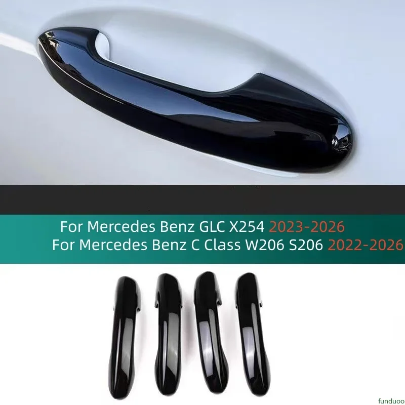 Glossy Black Carbon Fiber Car Door Handle Cover For Mercedes Benz GLC X254 2023-2026 C Class W206 S206 2022-2026