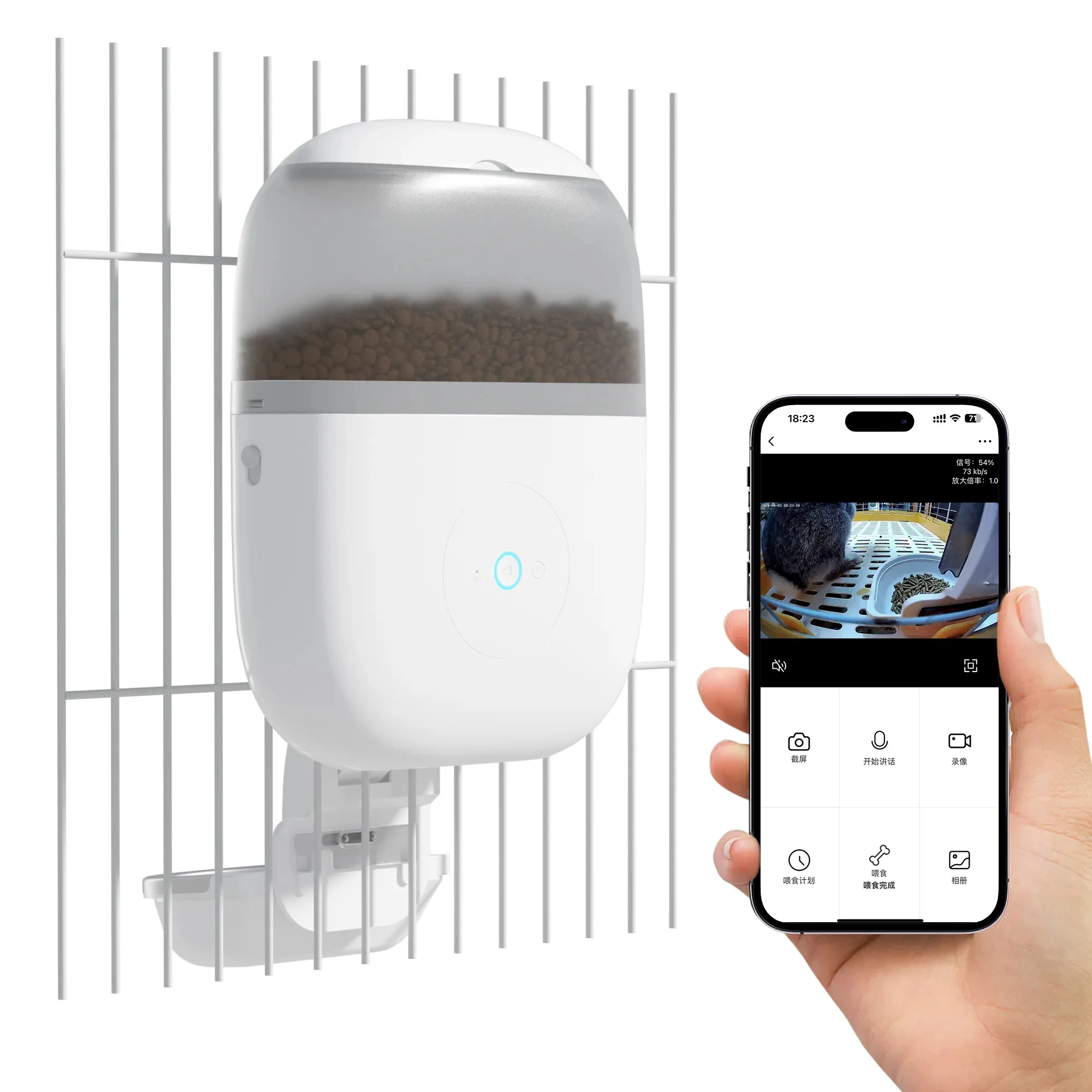 

Wholesale Pet Automatic Feeder 1.8L Visible Hanging Cage Smart Pet Food Dispenser Rabbits 2.4G/5G WIFI 2 Million Pixel HD