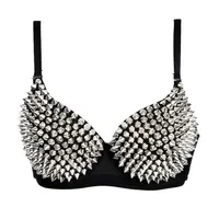 Silver Gothic Bra Top Rivets Punk Rave Bralette Lingerie Sexy Push Up Brassiere Nightclub Party Bar Hot Fashion Women Bras
