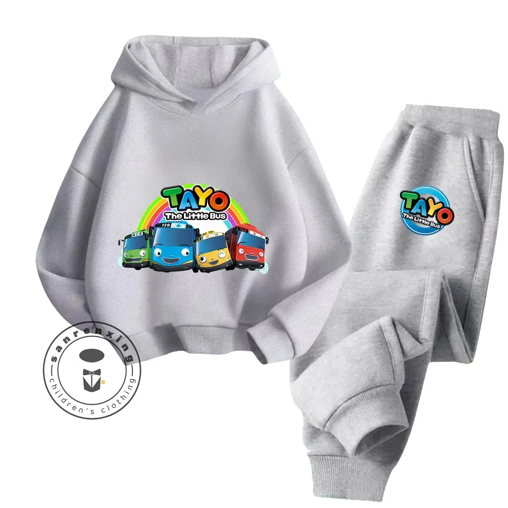 2024 Spring Animation Tayo the Litte Bus Boys and Girls Children\'s Cotton Hoodie + Pants Home Design Super Soft Activewear