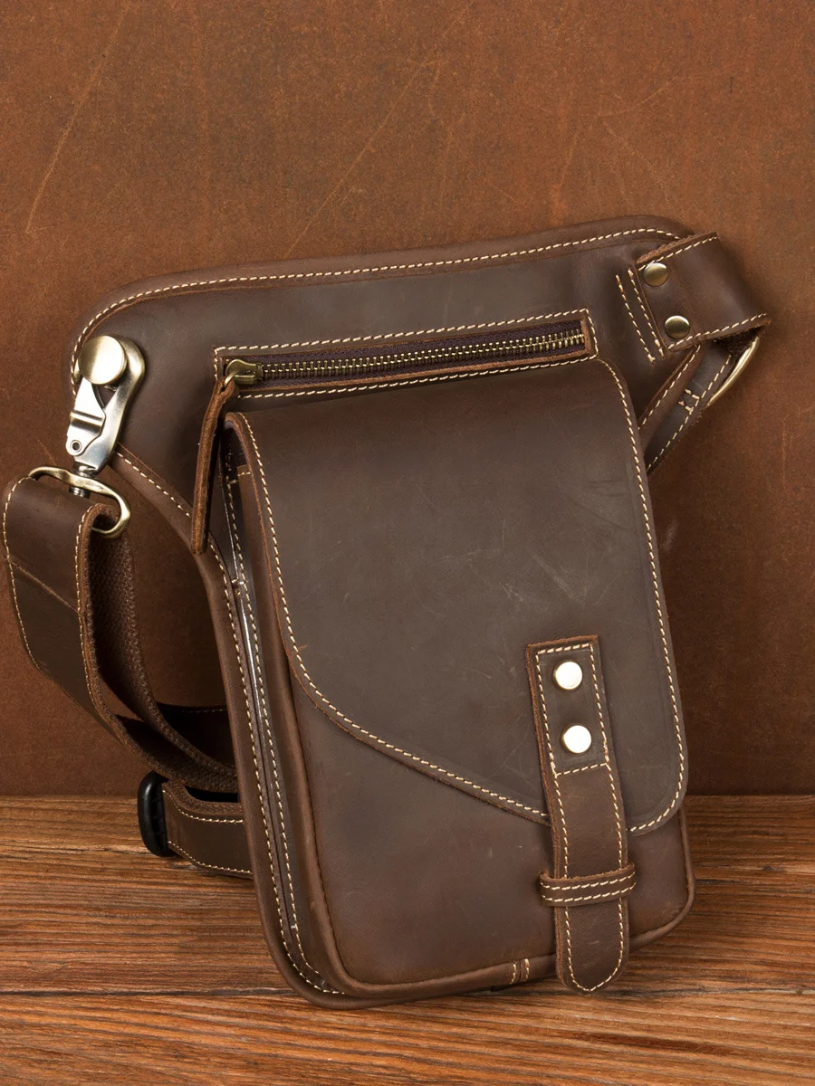 Newsbirds High Qaluty Men's Leather Leg Bag motorcycle cool fashion vintage waist bag leg bag anti theft waist pack men male