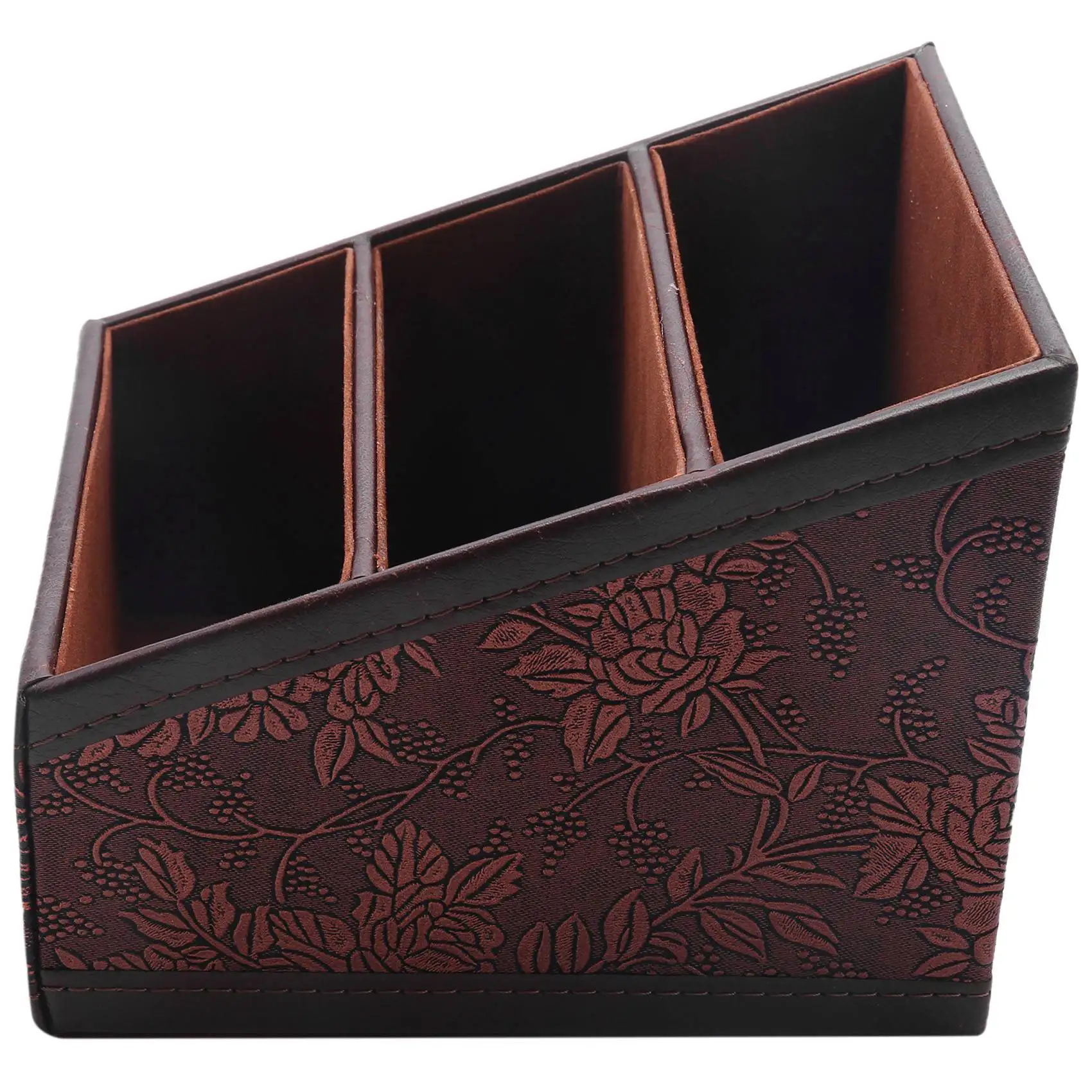 X11AA Retro PU Leather Cosmetic Storage Box Remote Control Phone Holder Table Organizer for Home Office Storage Case