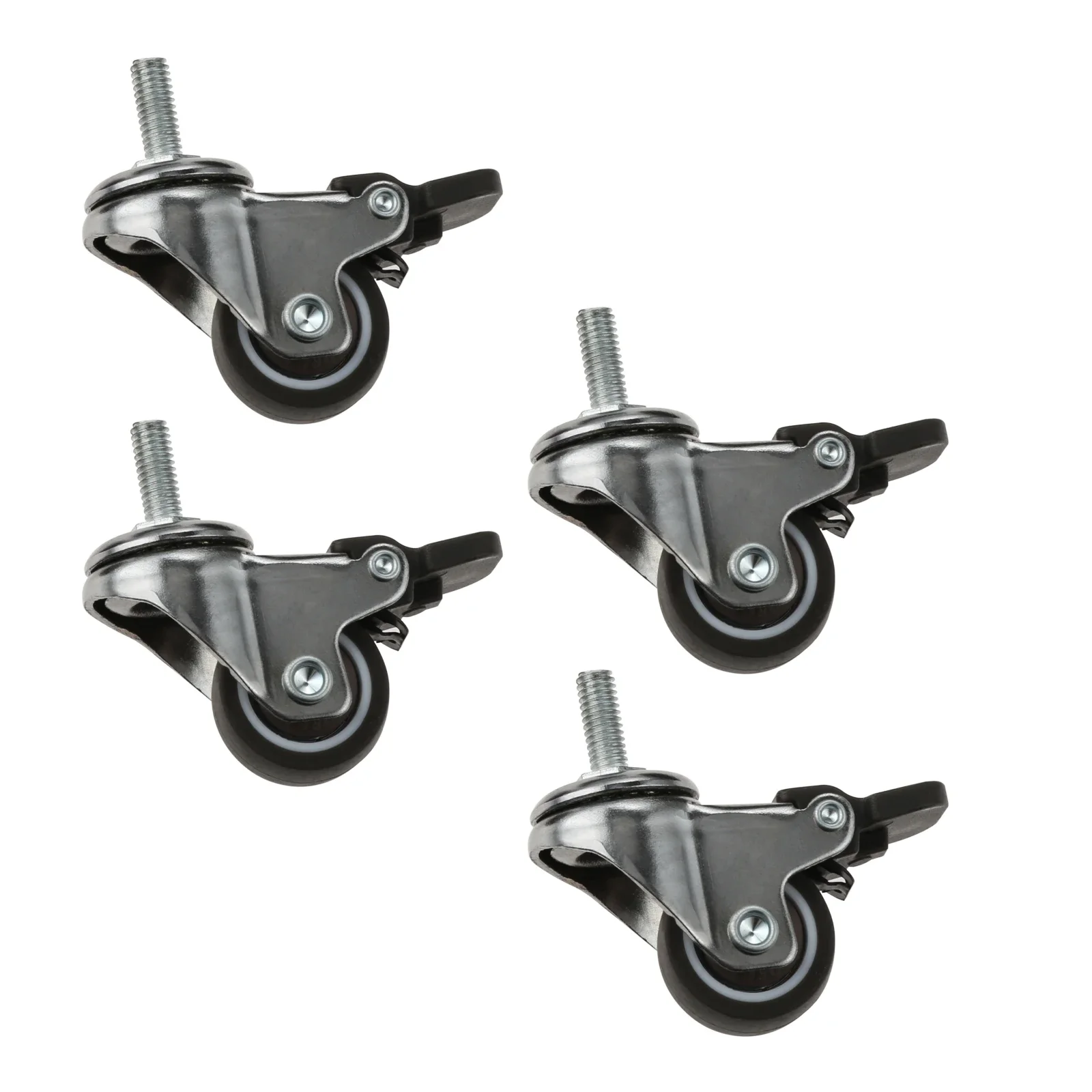 

4pcs 1Inch M6*15 Threaded Stem Casters with Brake Soft Rubber TPE Swivel Wheels 44kg Loading Capacity Table Chair Suitcase Bins