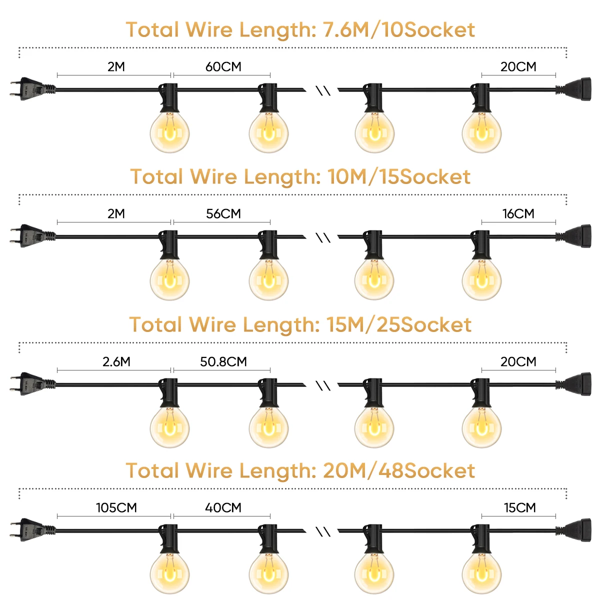 À prova dwaterproof água g40 luzes da corda ao ar livre plugue da ue 220v guirlanda luz 1.5w conectável ao ar livre quintal jardim quintal suprimentos de natal