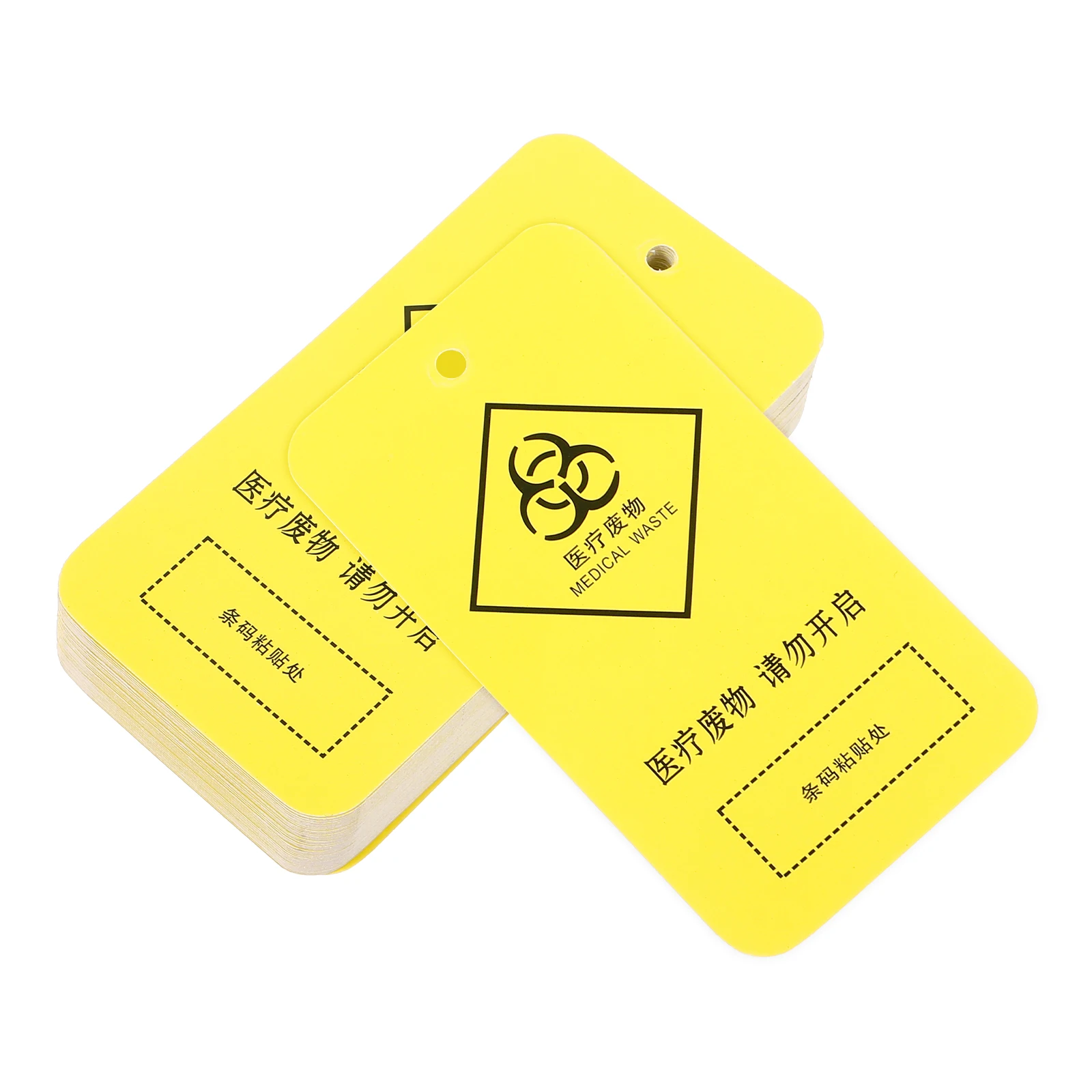 

100 Medical Waste Tags Yellow Plastic Paper Identification Sturdy Sign for Hospital Rubbish Bags Clinic Labels Easy Hang