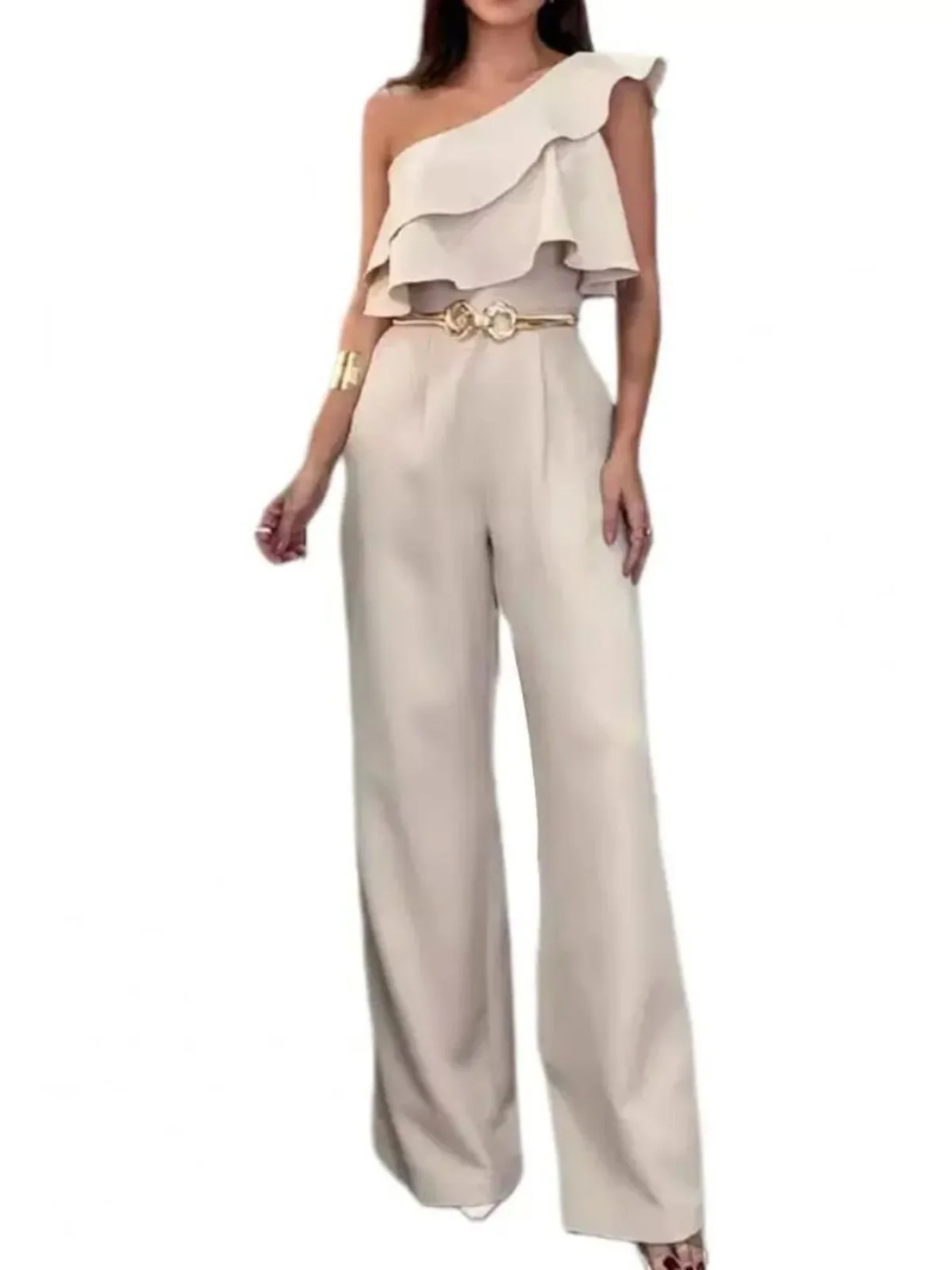 ارتفاع الخصر واحد oulder لوتس لو بذلة الشارع Sle عارضة السراويل عالية الخصر واسعة الساق دعوى ألياف البوليستر سستة...