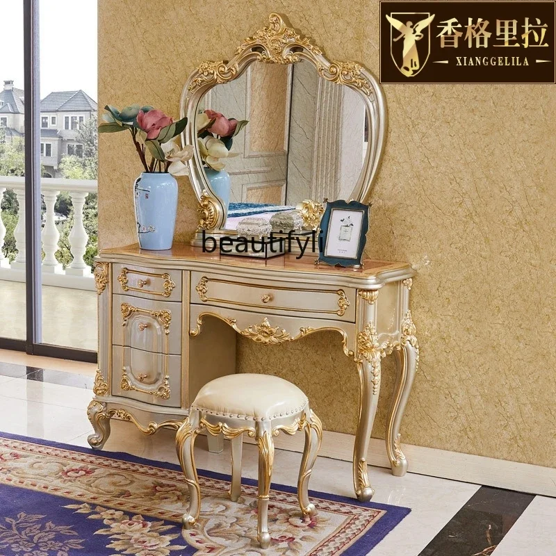 

D06 European-style gold dresser, bedroom solid wood makeup table, makeup mirror, dressing multi-functional dresser