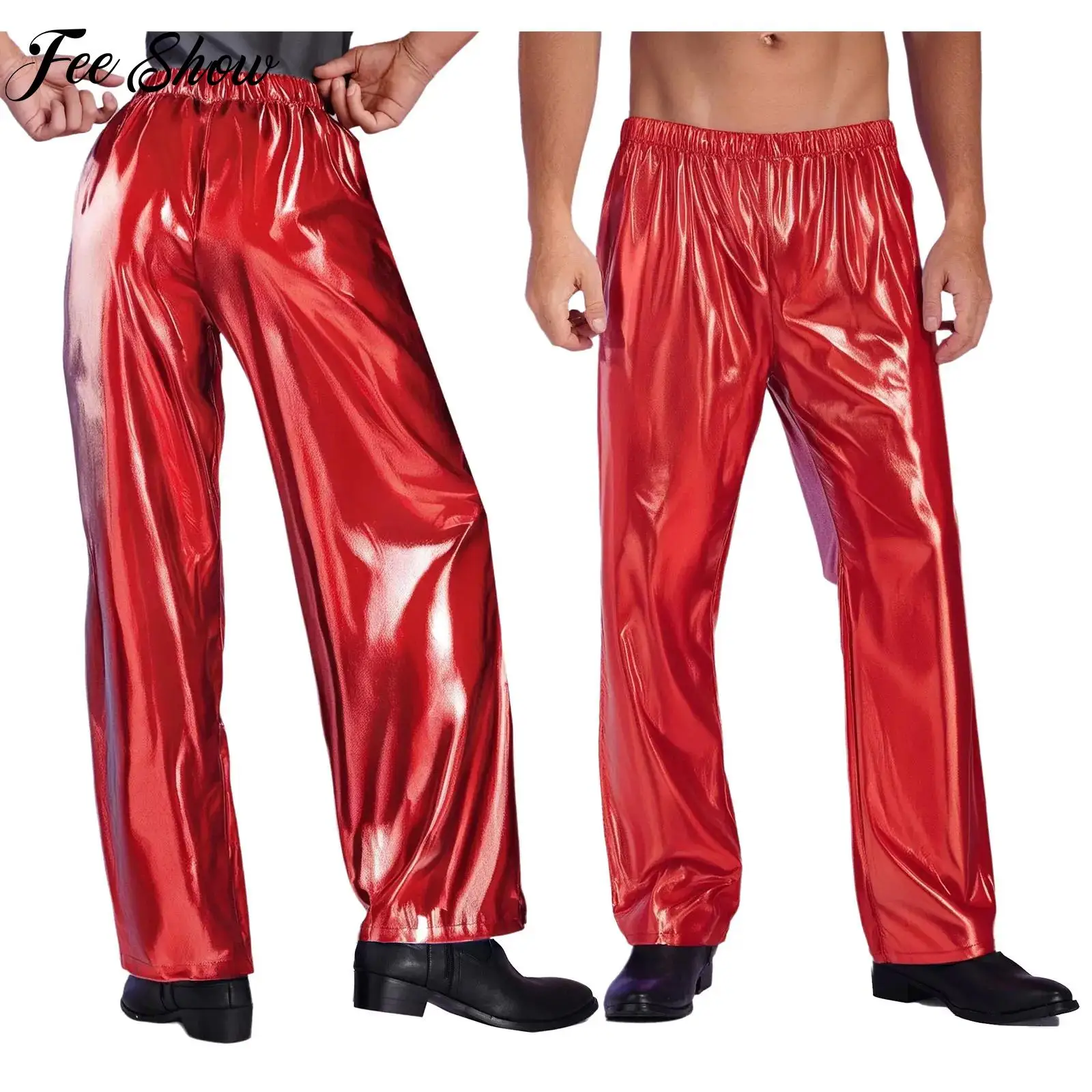 

Men's Jazz Hip-hop Street Dance Trousers Elastic Waistband Metallic Pants for Halloween Theme Party Performance Raves Clubwear
