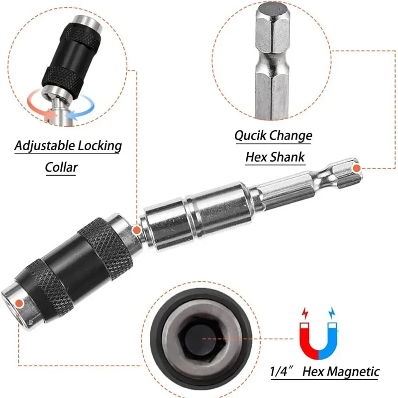 1pc Magnetic Screw Drill Tip, 1/4" Impact Tough Bit Holder With 20° Pivoting , Bendable Extender Quick Change Locking Rotating