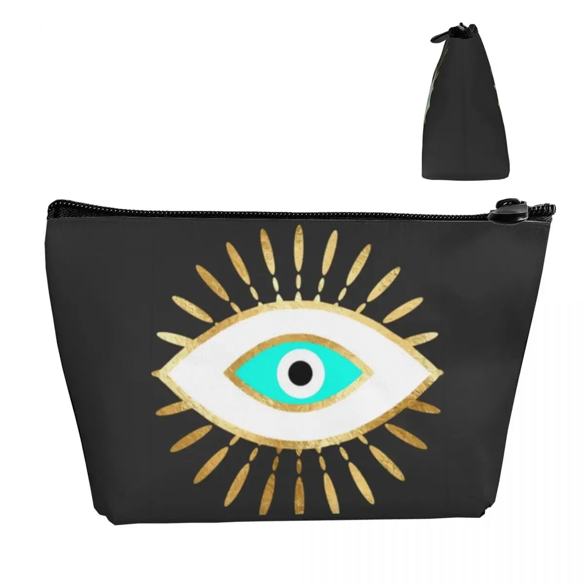 Hamsa Evil Eye Gold Foil Print Makeup Bag for Women Travel Cosmetic Organizer Cute Nazar Amulet Storage Toiletry Bags