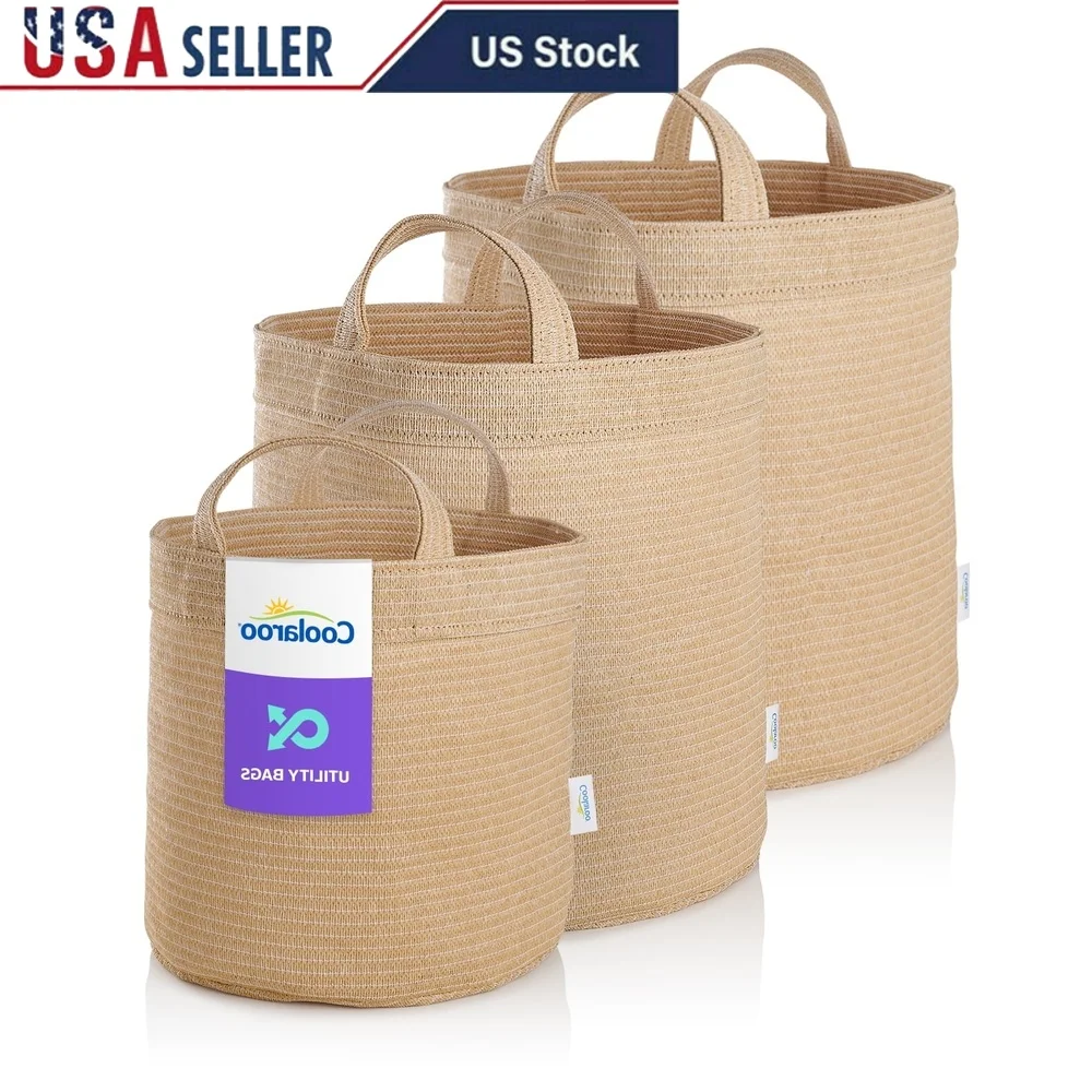 

3-Pack Collapsible Utility Storage Bins with Reinforced Handles Indoor Outdoor Organizing Cleaning Camping Beach Supplies