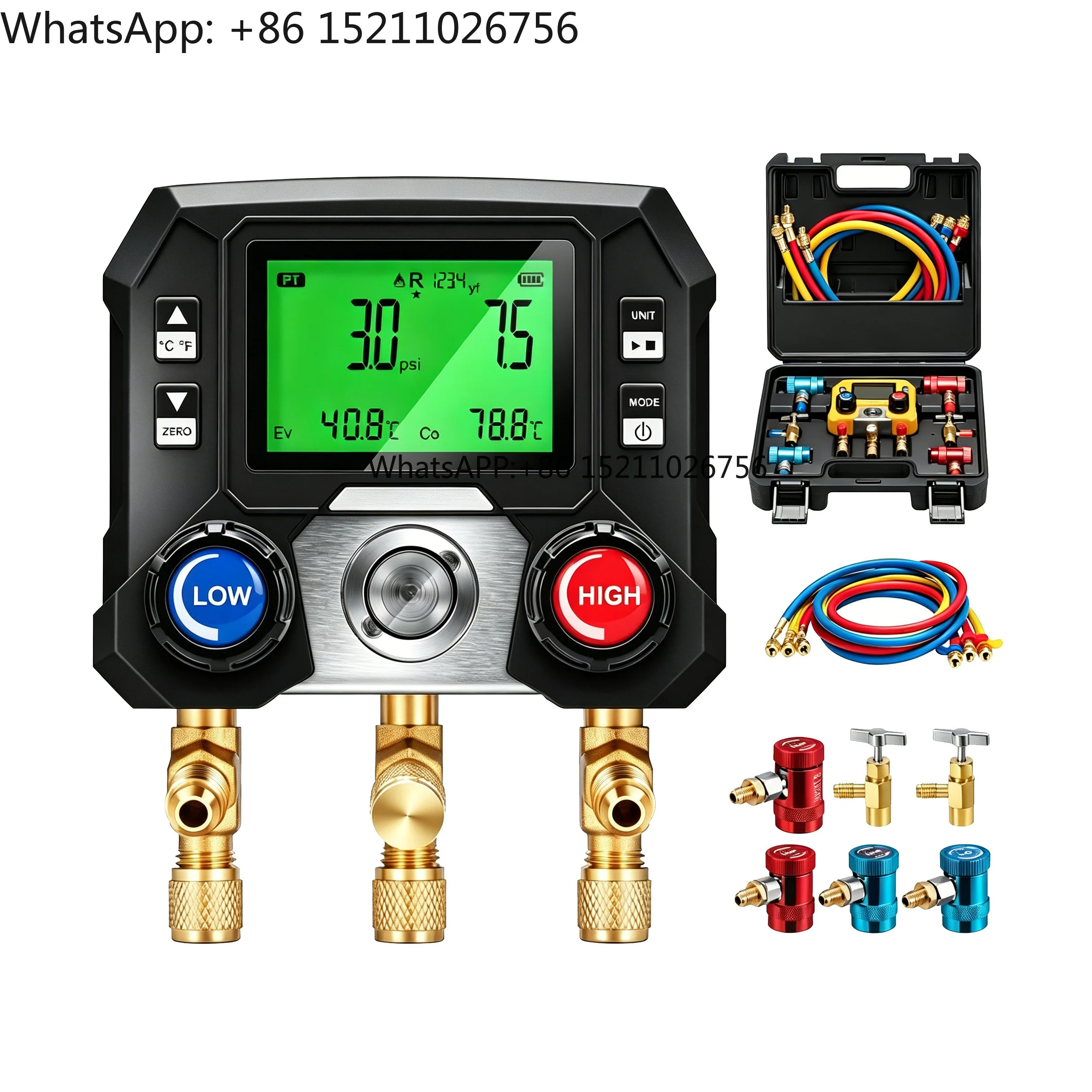 HVAC Refrigerant Mini Digital Manifold Gauge Intelligent Pressure Test Mini Gauge for R290/R600/R134A/R410a