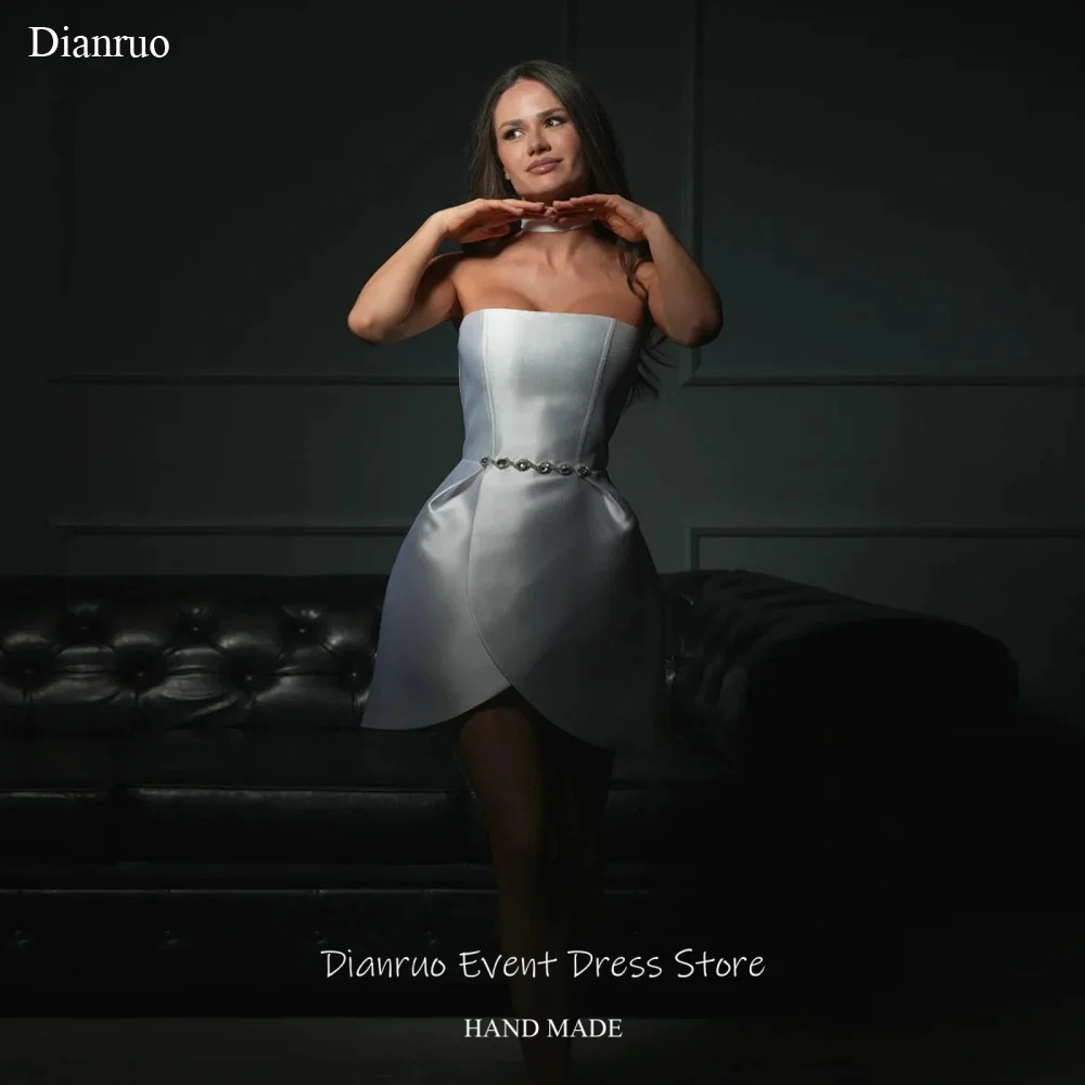 

Dianruo Modern Satin Strapless Wedding Dress Bling Beading платье на выпускной Mini Sleeveless Dress Party Dresses Customized