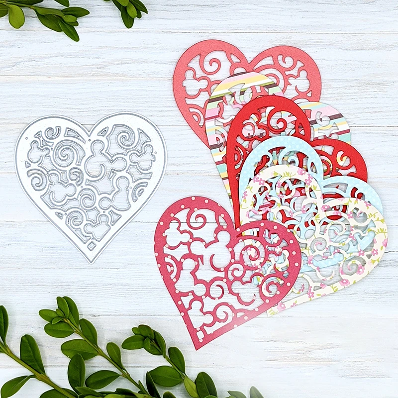 Lace Heart Metal Cutting Dies Cartoon Mouse Valentine's Day Die Cuts For Scrapbooking Paper Crafting Card Making