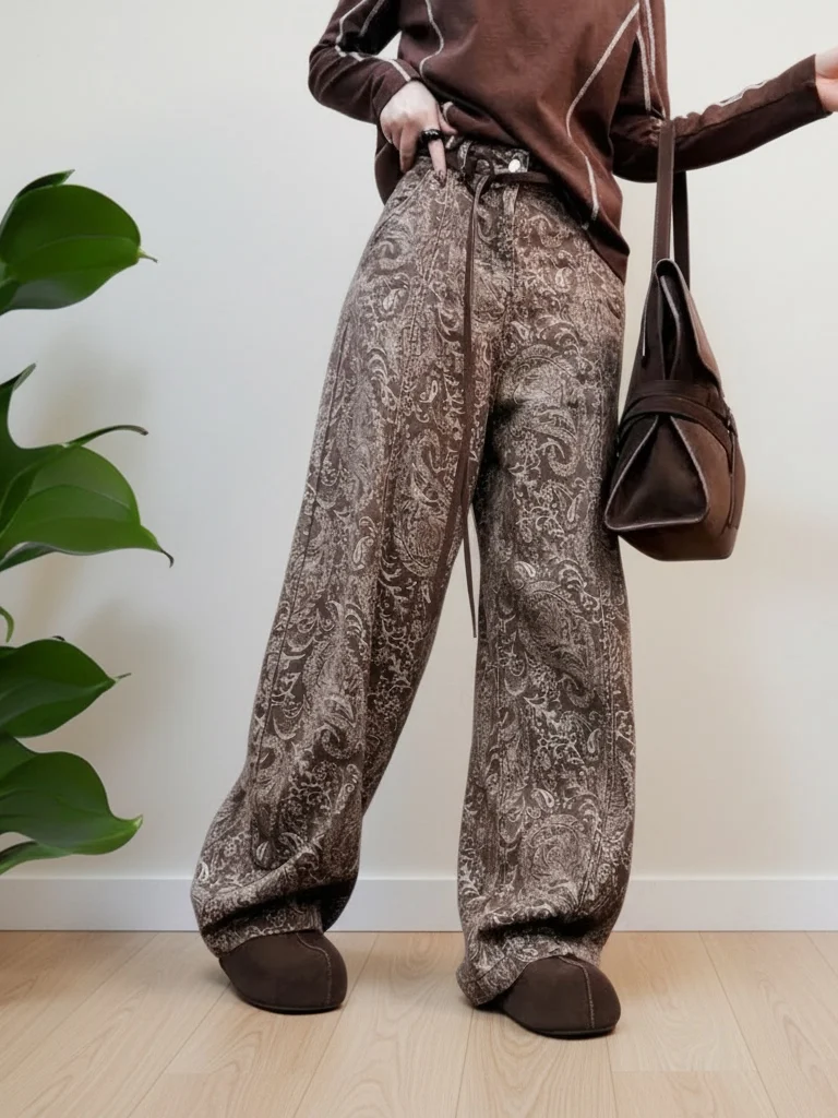 

Faionable Retro Knife Denim Pants Slimming Loose Floral Embroidery Wide Leg Pants High Waist Casual Sle Spring Wear