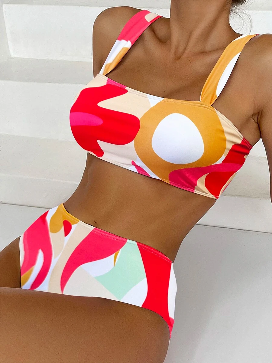 Bikini de cintura alta para mujer, traje de baño femenino, conjunto de Bikini Bandeau Sexy, traje de baño brasileño para playa, 2024