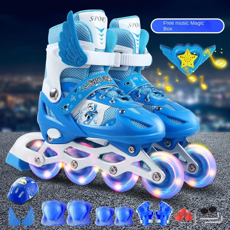 Flash the Skating Shoes Children Full Set Roller Skates Inline Wheel Adjustable Boys and Girls