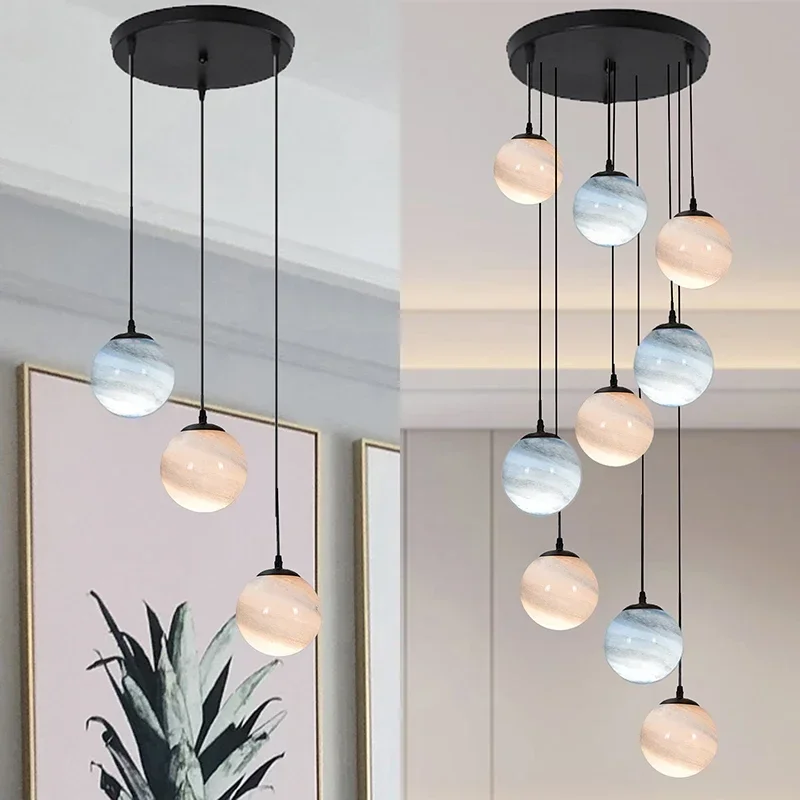 Nordic Planet Glass Lampshade Pendant Light Creative Led Industrial Chandeliers Home Decor Kitchen Living Room Ceiling Lights