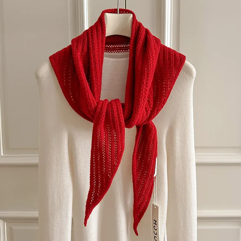 

Fashion 100% Wool Winter New Style Knitted Triangle Scarf Shawl Versatile Striped Shawl Neck Scarf Women's Warm Versatile Scarf